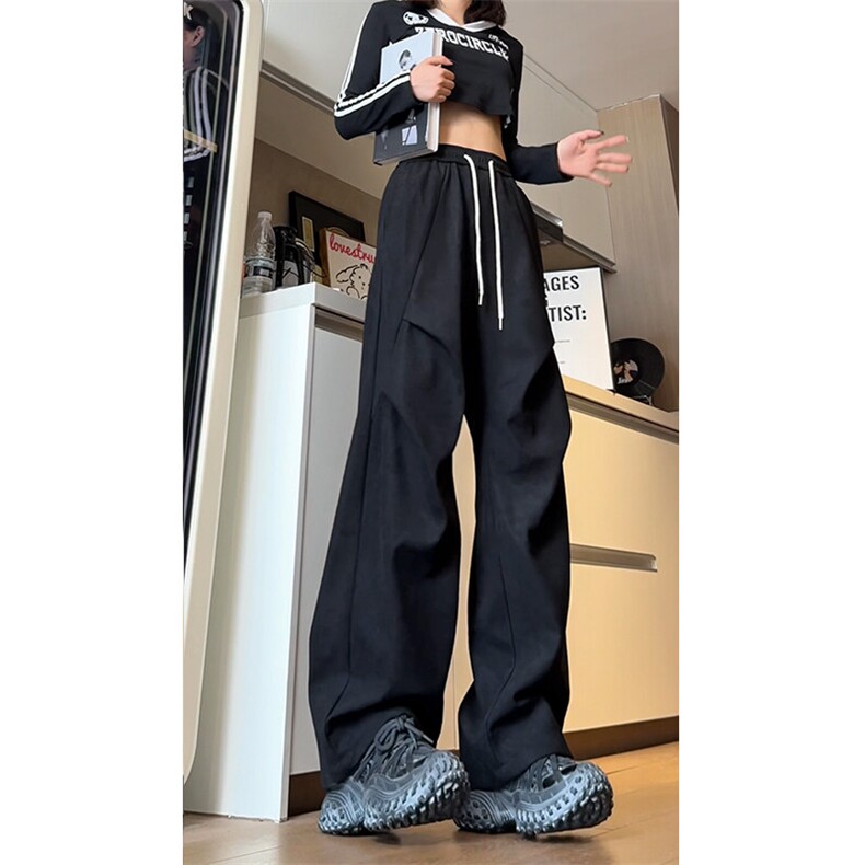 美式褶皱卫裤男高街痞帅垂感宽松阔腿直筒休闲裤504-K215-P45控69,男装休闲裤,星座504