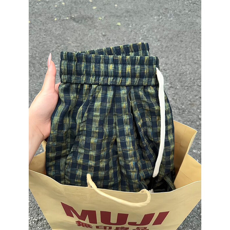 特批P35无差价夏季时尚格子泡泡纱轻薄纹理感大码休闲裤男K5936,男装休闲裤,电商A001
