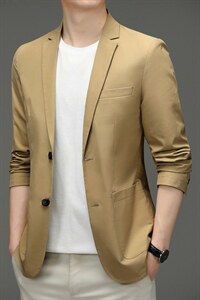 西服外套男春秋季新款商务休闲中年男士宽松翻领上衣薄款男装图片