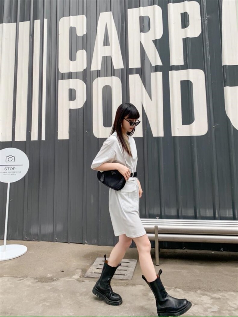 双口袋拼接连衣裙，女装连衣裙，Queena PHoebe