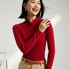 秋冬季羊绒休闲百搭时尚抽条交叉半高羊绒衫，女装羊绒衫，英集羊绒