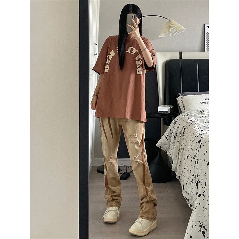 B221美式ins高街小众个性男女破洞牛仔裤LK23001-P65控88,男装牛仔裤,电商B221
