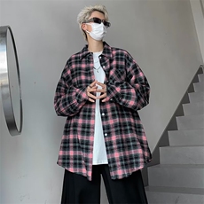 港味长袖防晒衬衣男女秋季慵懒风休闲宽松显瘦格子衬衫C125-P38，男装防晒衣，星座1109-3