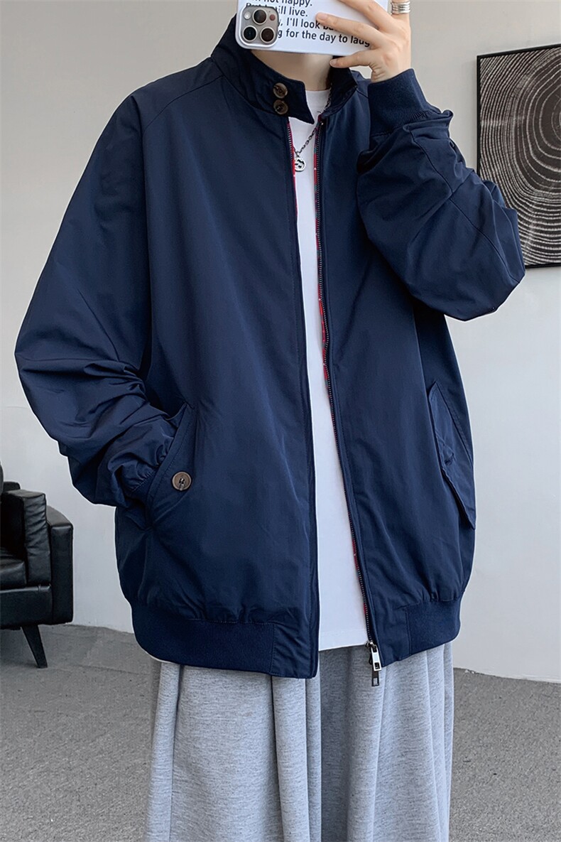 8XL-M美式复古棒球服外套男特大码潮牌双拉链立领夹克衫JK005P85,男装夹克,电商B312