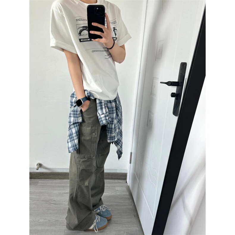 【有货】灰绿色伐木工装裤男美式vibe风裤子高街直筒X810LL-特P58,男装工装外套,星座1007（原301D）