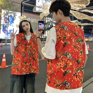 RM1情侣大花马甲双层 团队服喜庆婚礼服M-5XL大码图片