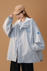 中性风秋季新款贴标宽松假两件带帽休闲棒球服外套G371P65控88，女装短外套，A247A
