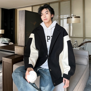 冬季港风拼色毛呢大衣男外套宽松夹克加厚呢大衣 A071-JK11-P115图片