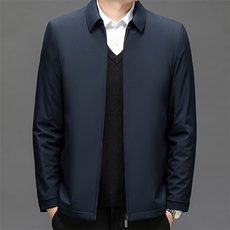 夹克衫加绒翻领夹克男中老年爸爸装简约保暖休闲外套棉服男装，男装夹克，钱塘6003（原4033）