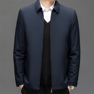 夹克衫加绒翻领夹克男中老年爸爸装简约保暖休闲外套棉服男装图片