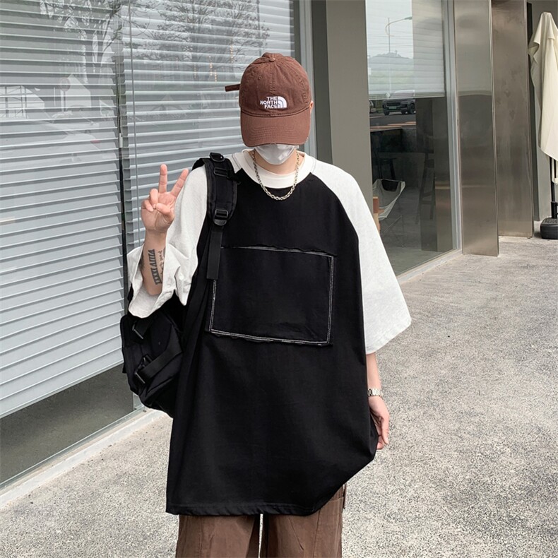 T恤男士短袖韩版潮流拼色痞子帅气2024夏季ins宽松体恤ST428-P30,男装T恤,星座412-3