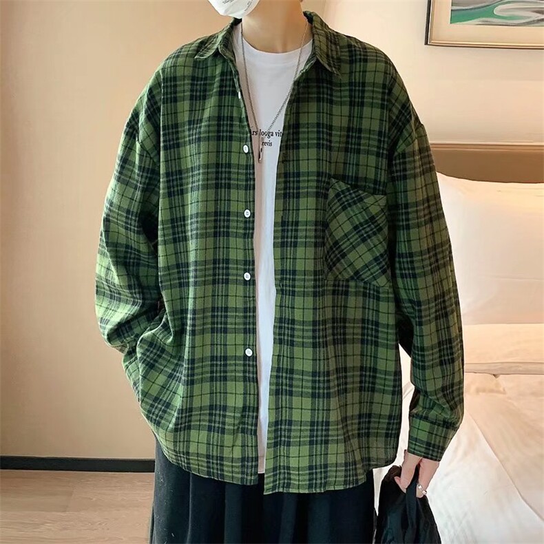 2021春秋格子衬衫内搭港风百搭衬衣潮流isn青少年外套W1819-P36,男装衬衫,星座512-4