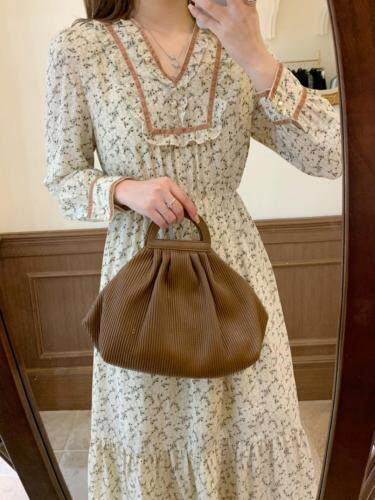 独屿2021春复古碎花连衣裙，女装连衣裙，独屿