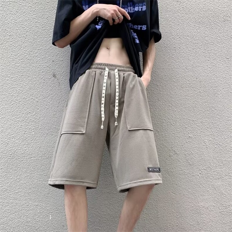 华夫格短裤男生夏季新款潮牌五分裤宽松运动裤1001-1-DK012-P32,男装牛仔裤,星座1001-1