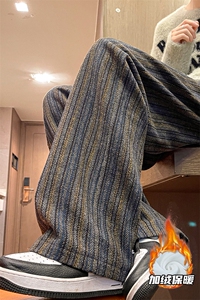 8XL-M特大码呢料加绒裤男新年裤条纹卫裤休闲基础款K948P60加绒70图片
