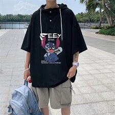LD54038-P45连帽短袖t恤男大码胖子带帽五分袖中袖，男装T恤，电商A040