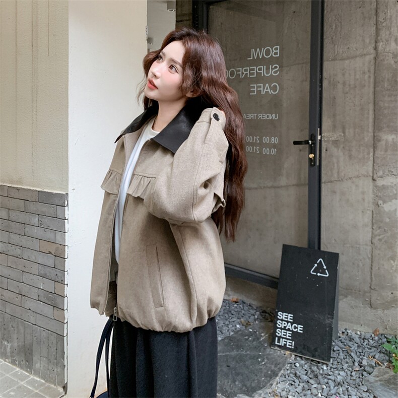 现货新款韩版时尚宽松休闲荷叶边羽绒服90绒外套女减龄白鸭绒上衣,女装派克服,韩然一族