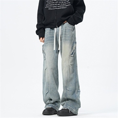 主推【S-4XL】现货！牛仔裤男水洗直筒工装裤A080-8208-P65控88，男装牛仔裤，电商A080