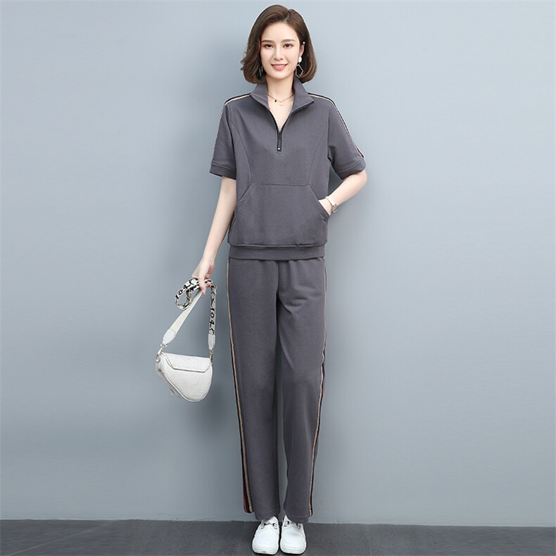时尚休闲减龄拼色两件套舒适百搭显瘦运动套装,女装套装/套裙,天丽