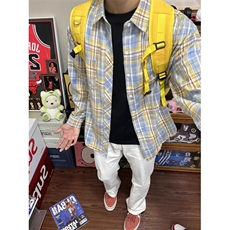 美式复古格子衬衫男秋季宽松百搭慵懒长袖情侣衬衣外套LCS133-P36，男装衬衫，星座1008