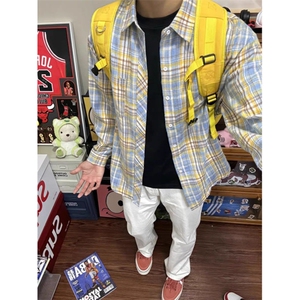 美式复古格子衬衫男秋季宽松百搭慵懒长袖情侣衬衣外套LCS133-P36图片