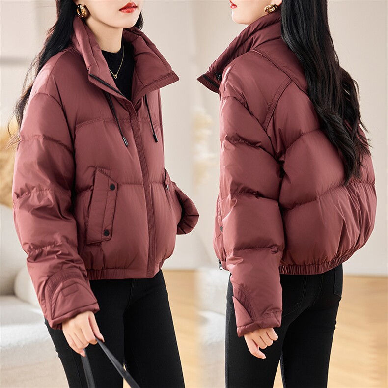 红色时尚百搭短款羽绒服女2025冬季新款休闲保暖泡芙感白鸭绒外套,女装羽绒服,初闻兮