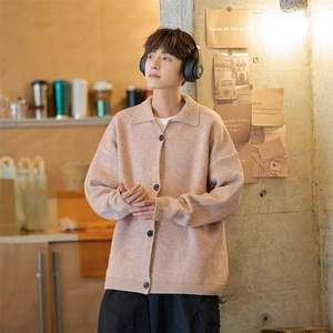 翻领针织开衫纯色毛衣外套男装春秋宽松简约夹克ins潮流M272/P65图片