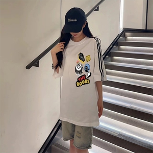 抖音得物高品质二开240克宽松纯棉美式潮牌三条杠织带短袖T恤图片
