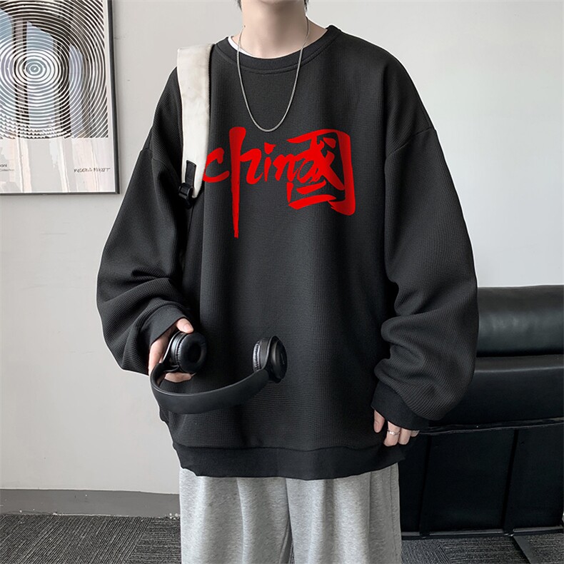 华夫格卫衣圆领卫衣男大码长袖t恤男外套HW76199-P30加绒款-P40,男装卫衣,电商A040