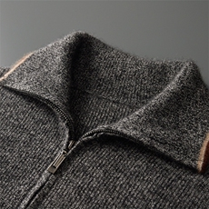 2025秋冬百搭时尚简约元宝针横条拉链开衫，男装羊绒套衫，盛欣羊绒