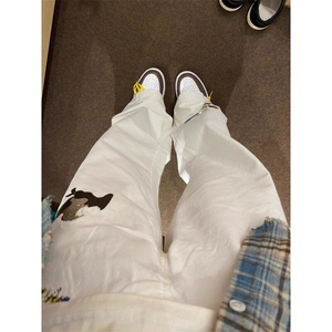 刺绣牛仔裤男女美式高街阔腿长裤宽松百搭微喇裤513CK1903特P40图片