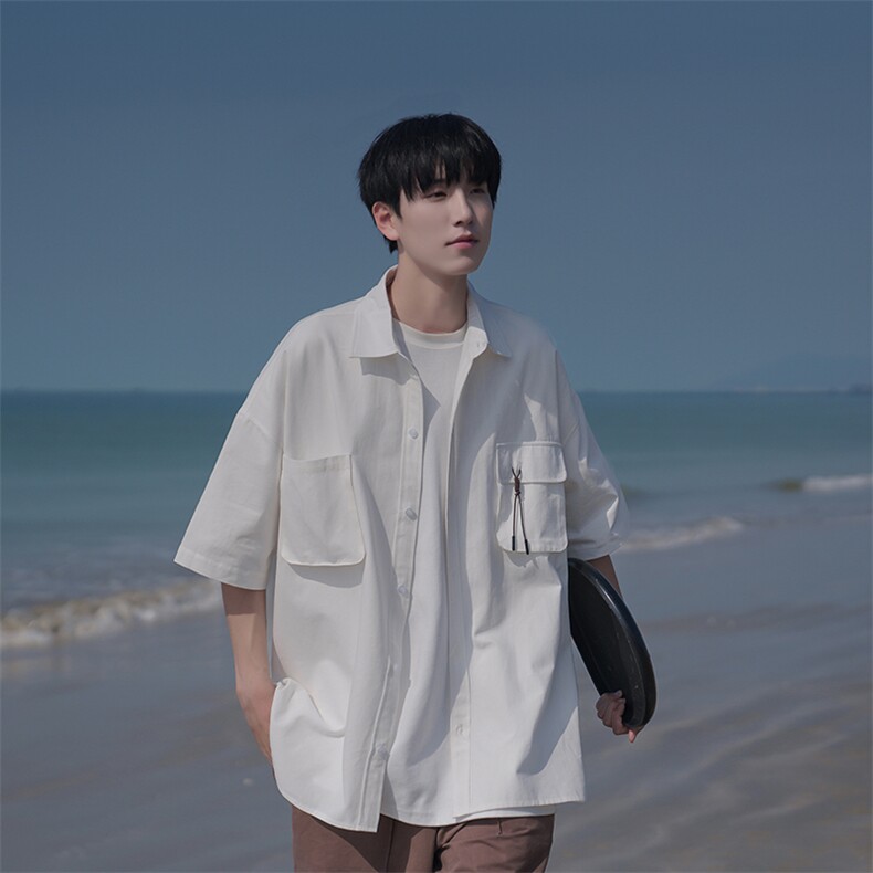 日系衬衫男生韩版休闲潮流宽松工装外套B225-C6058-P60-X75,男装衬衫,电商B225