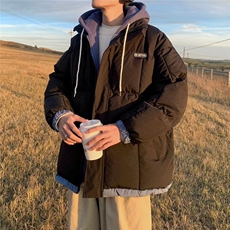 冬季情侣假两件衣韩版潮流加厚连帽羽绒服上衣男W6005-P88，男装棉衣，星座512-3