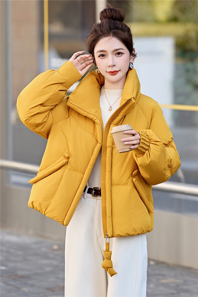 现货！无帽立领时尚优雅风保暖羽绒服女玫红色大气保暖外套,女装羽绒服,沐七七