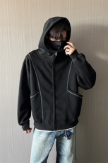 重磅全棉380克双拉链开衫卫衣暨明线短宽连帽外套男潮AH909-特P46，女装短外套，星座610B-1