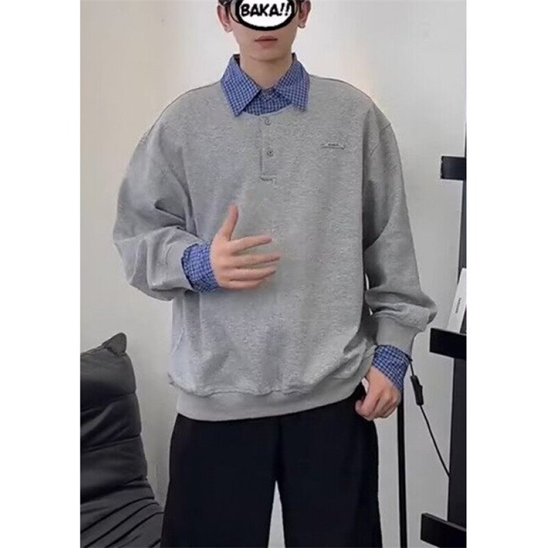 格子领polo衫男款春季2025新款假两件衣服学院风美式重磅卫衣外套,男装T恤,星座1116A（原606A-3）