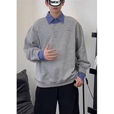 格子领polo衫男款春季2025新款假两件衣服学院风美式重磅卫衣外套，男装T恤，星座1116A（原606A-3）