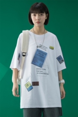 @蓝底中性风2023春夏新款百搭纯棉短袖T恤宽松男女体恤T336P28，男装T恤，电商B220