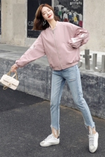 棒球服女2025年新款春秋刺绣宽松韩版无领ins潮薄款欧货秋装外套，女装短外套，美沁