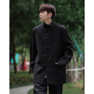 WJ5808-P60 现货 风少年新中式男轻风立领衬衫盘扣衬衣汉服图片