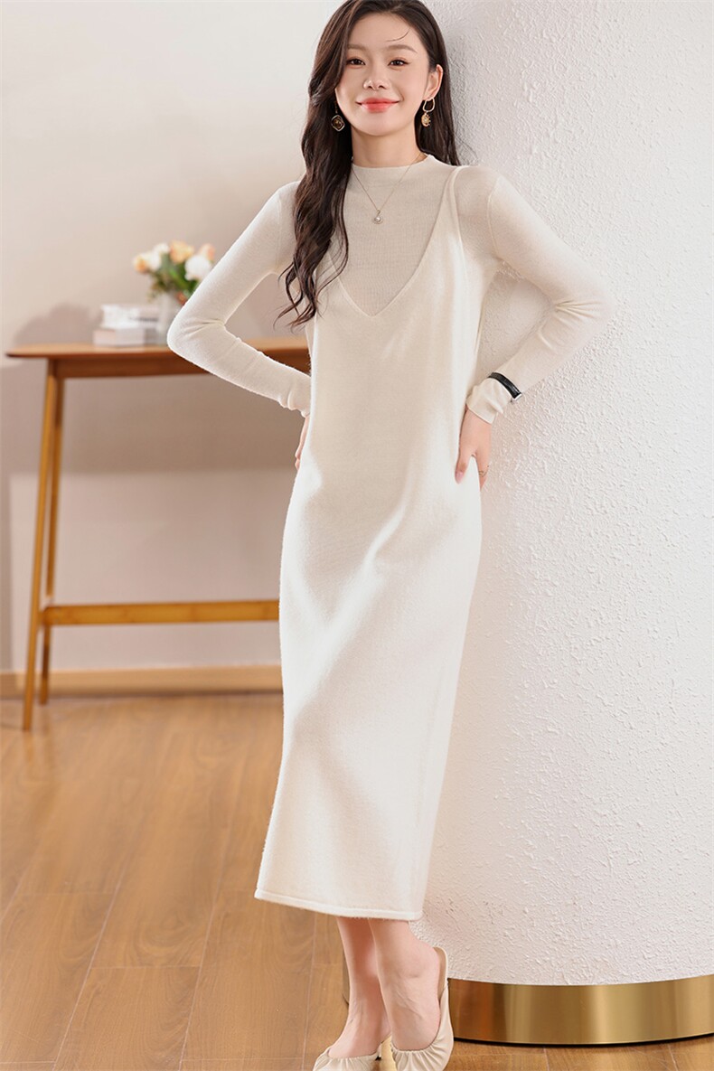 马甲背心裙女秋冬季新款外穿中长款宽松吊带毛衣裙,女装连衣裙,江南羊绒