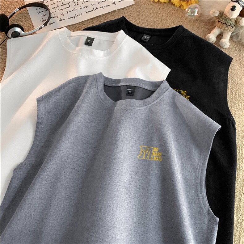 可设48小时发货支持抖音得物来样二开240克重磅美式麂皮绒背心t恤，男装背心/马甲，电商A486