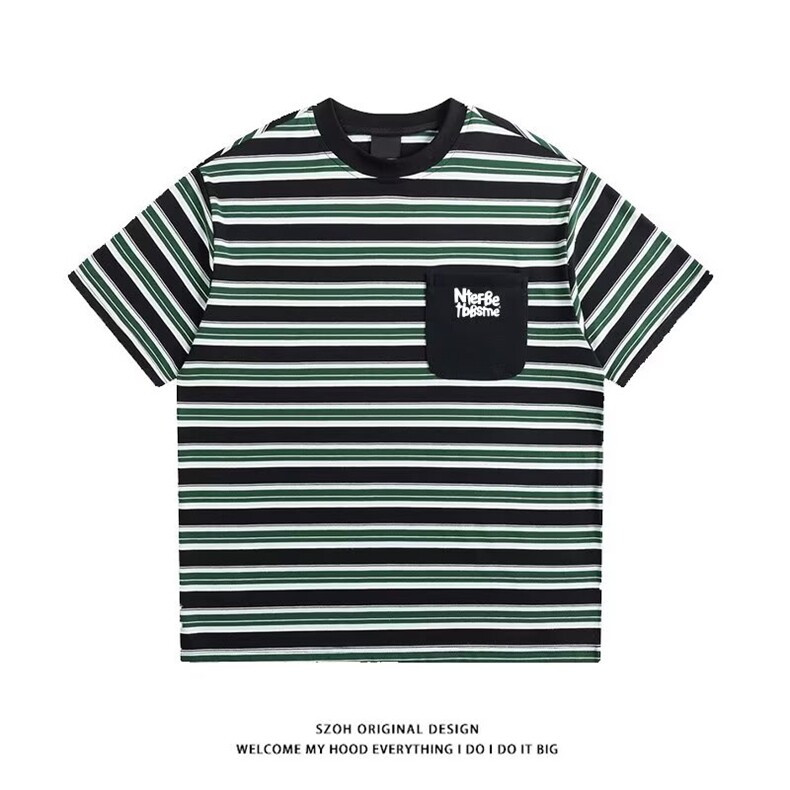 新款美式高街字母印花条纹短袖t恤男潮流无品牌文艺慵懒GA225P42，男装T恤，星座1013-5