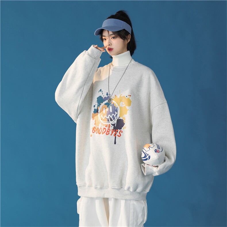 中性港风秋季新款潮流印花圆领卫衣宽松外套/WY86P38,女装短外套,电商D325