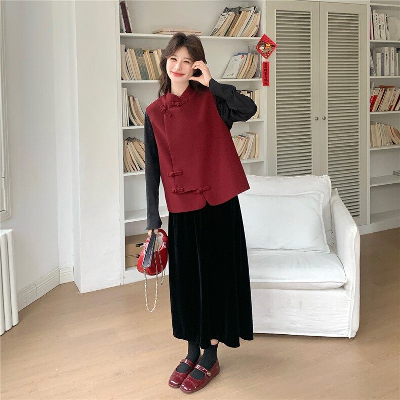 新品档口有货红色风盘扣马甲打底衬衫两件套601-P205-K298,女装套装/套裙,2C126