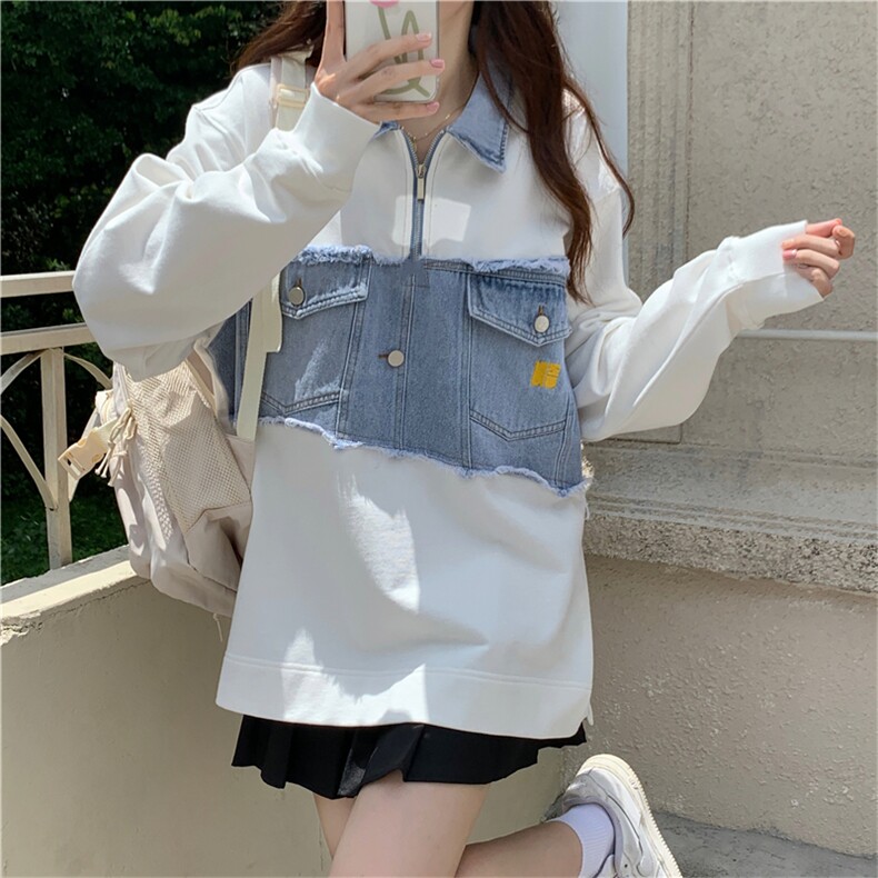 秋新款牛仔贴片Polo卫衣女韩版宽松长袖百搭E657-P60,男装卫衣,星座911-2(原星座613-2）