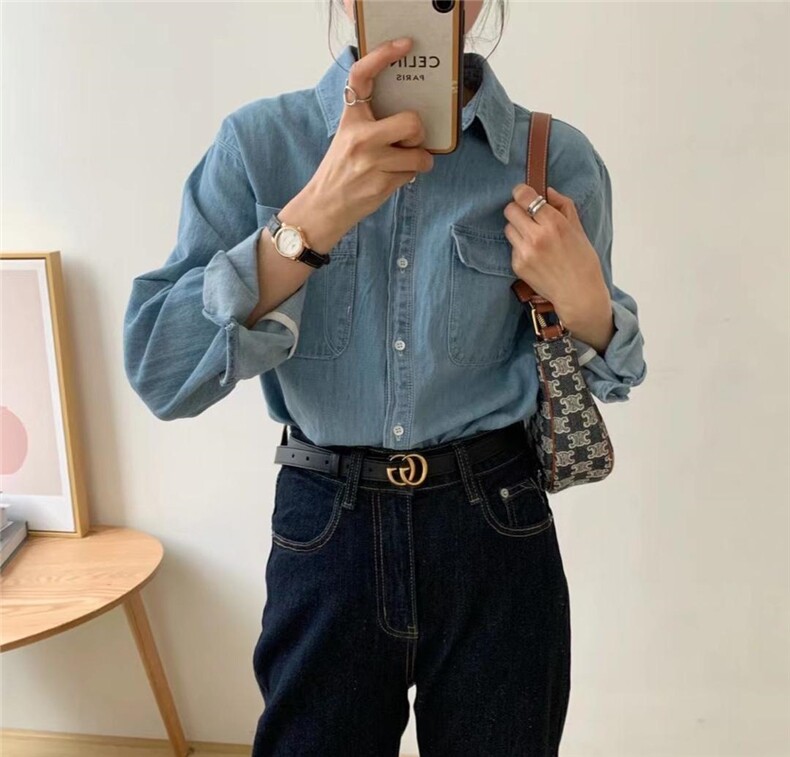 【素妮】2022春款双口袋牛仔衬衫，女装衬衫，素妮