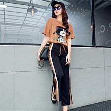 【捡漏特惠】琛系列秋女松紧腰条杠侧边开叉运动裤~品牌566，女装套装/套裙，天丝秀