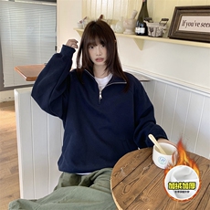 480G重磅加绒硬挺boxy男女秋冬美式高街结构半拉链立领卫衣厚外套，女装短外套，电商A486