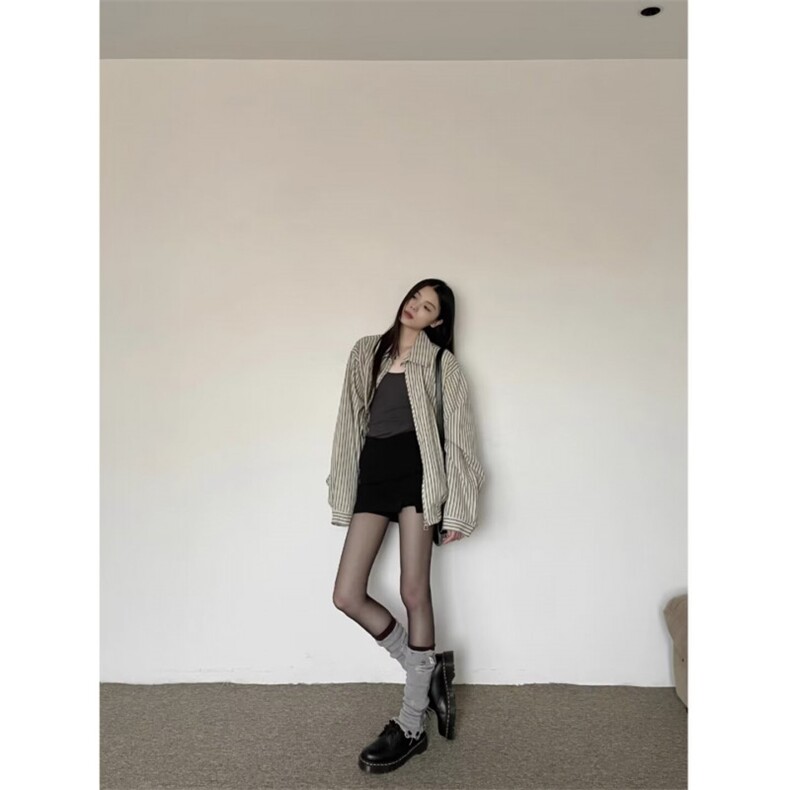 条纹衬衫女夏季2025新款高级感潮牌长袖衬衣痞帅潮流宽松休闲外套,男装衬衫,星座506A